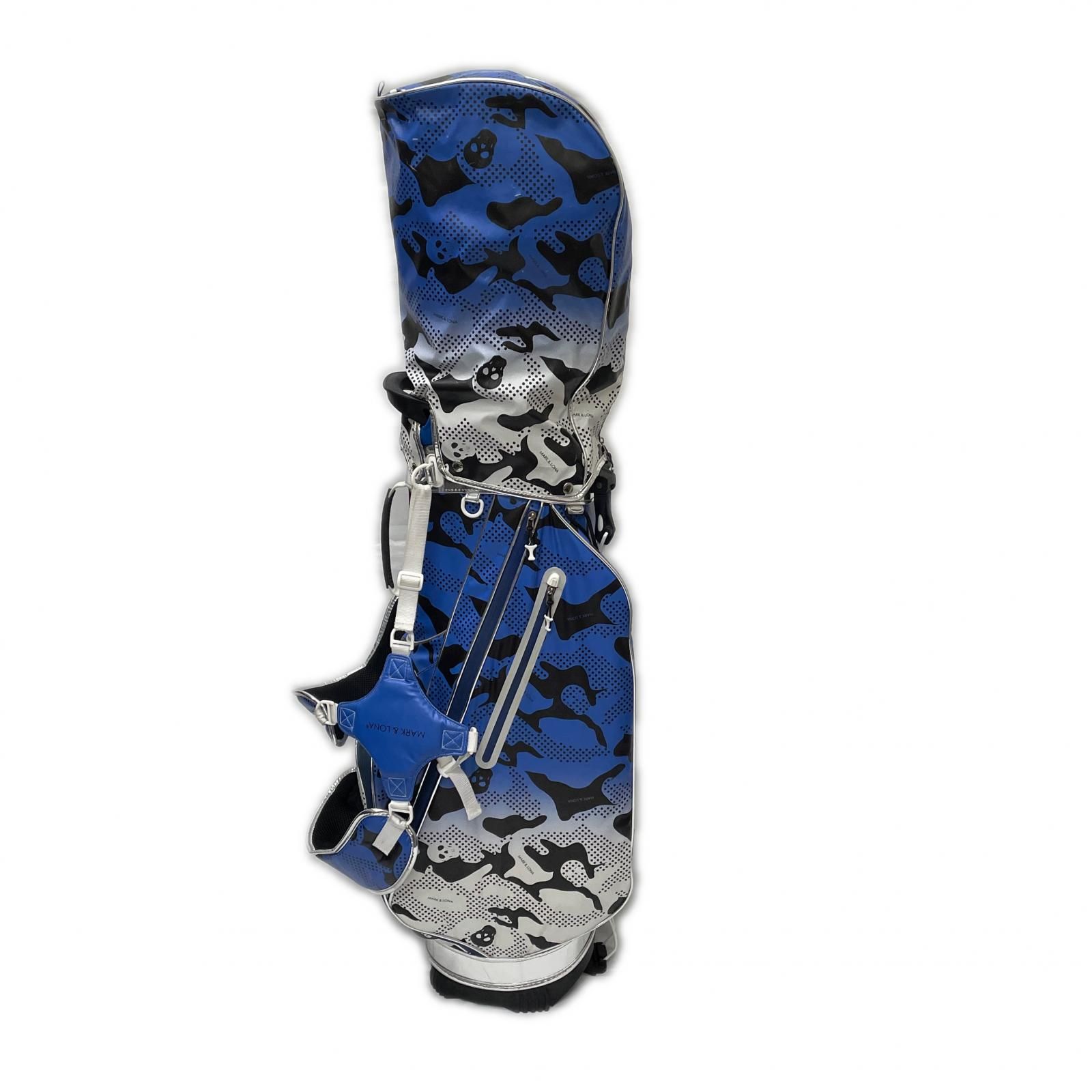 マークアンドロナ MARK-LONA キャディバッグ 青×白×銀 スカル ドット 総柄 スタンド式