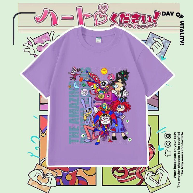 【春夏の新作！The Amazing Digital Circus's T-shirt！】デジタルサーカス 大人 子供 夏 春 半袖 トップス キッズ 子供服  誕生日用品 子供へのギフト ハロウィンクリ スマスギフト パープル/ブルー 100-160cm