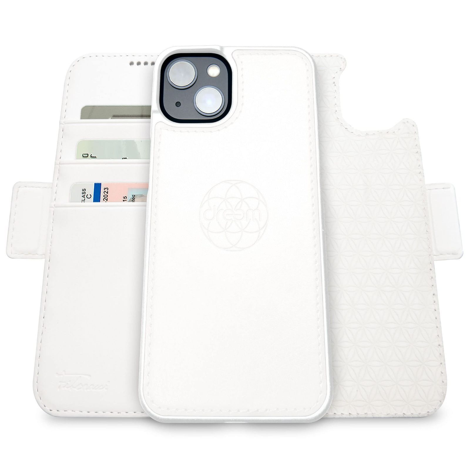 在庫セール 2通りに使えるフリップスタンド付き RFIDカード保護機能 携帯電話ケース - - 耐衝撃 マグネット着脱式 ヴィーガンレザー製 Plus用 14 ホワイト iPhone Apple 財布型ケース フィボナッチ Fibonacci 2イン1