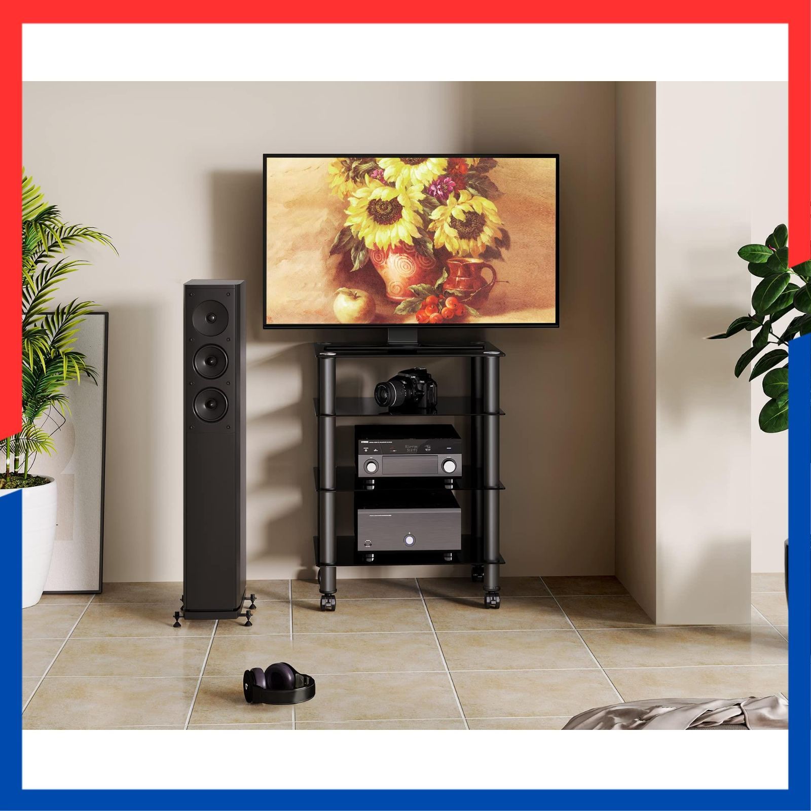 FITUEYES オーディオラック キャスター付き メディア スタンド