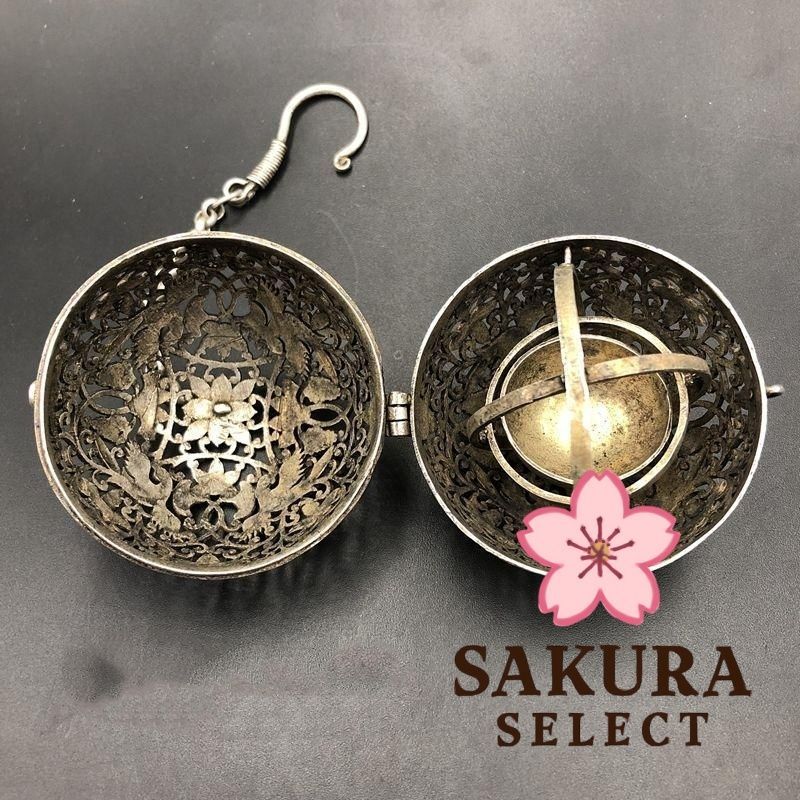 銅 細工 茶道具 香道具 香薫球 倒流香弔炉 花鳥紋香球 工芸品