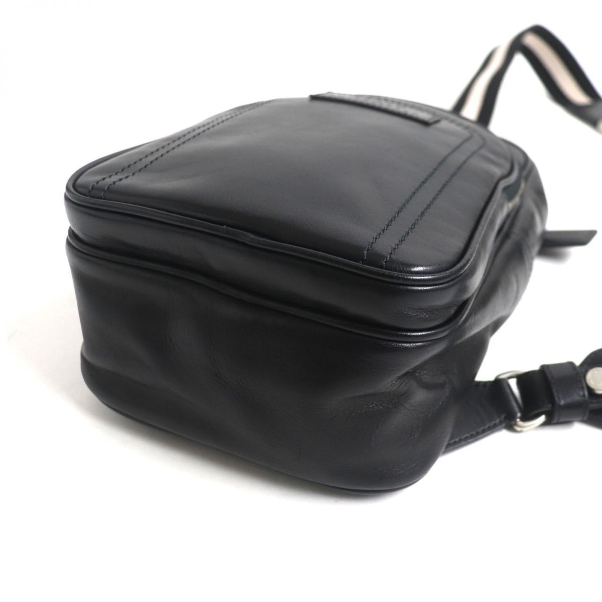 美品▽BALLY バリー THOMA/280 ロゴ刻印入り ストライプ レザー クロス 