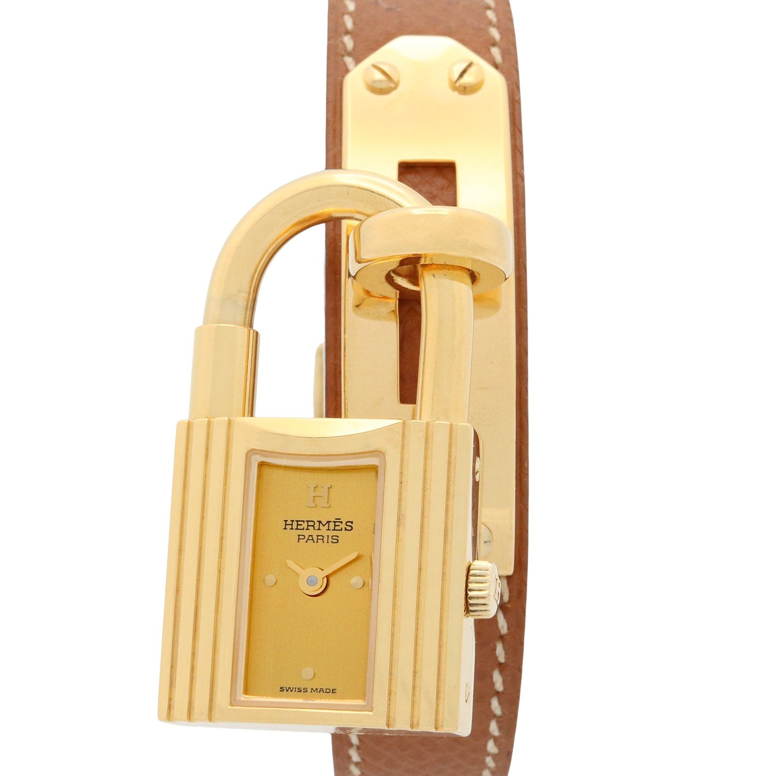 エルメス HERMES 腕時計 ケリーウォッチ KE1.201 ゴールド GP ゴールドメッキ レザーベルト ケリーウォッチ レディース Used A