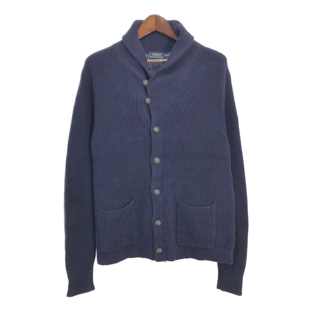 Polo by Ralph Lauren ポロ ラルフローレン ショールカラー コットン ニット カーディガン ネイビー (メンズ M) 中古 古着 T0463