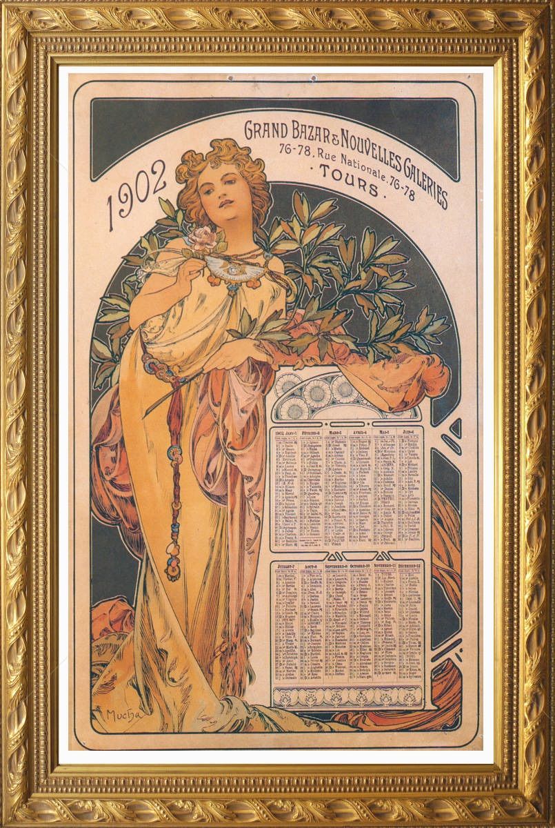 アルフォンス・ミュシャ 『1902年 カレンダー』 リトグラフ 35x57cm 