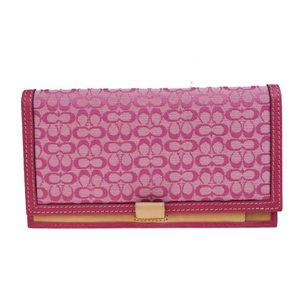 【中古】 外美品 コーチ COACH ミニシグネチャー 手帳カバー アジェンダ ノート ピンク キャンバス レザー 00H1333
