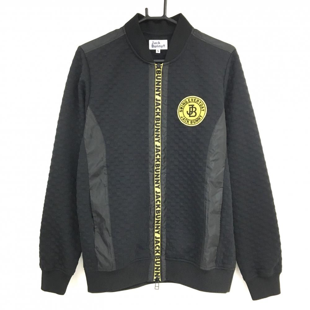 ジャックバニー ジャケットブルゾン 黒×イエロー ブロックチェック織生地 ジップ部分ロゴ メンズ 5 L ゴルフウェア Jack Bunny