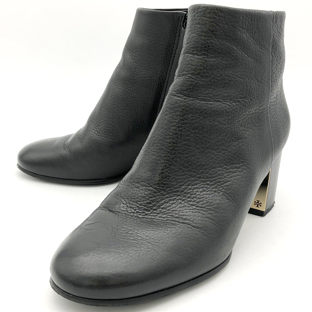 Tory Burch ショートブーツ 本革 シボ革 サイドジップ ブラック 1848A