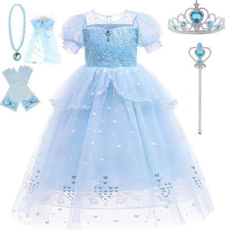 120_ブルー [QOOLY?] 子供用 プリンセス ドレス コスプレ キッズコスチューム 白雪姫 お姫様なりきり 女の子 可愛い 人気 ワンピース 仮装 ?生日 お遊戯会 ブルー blue 120CM