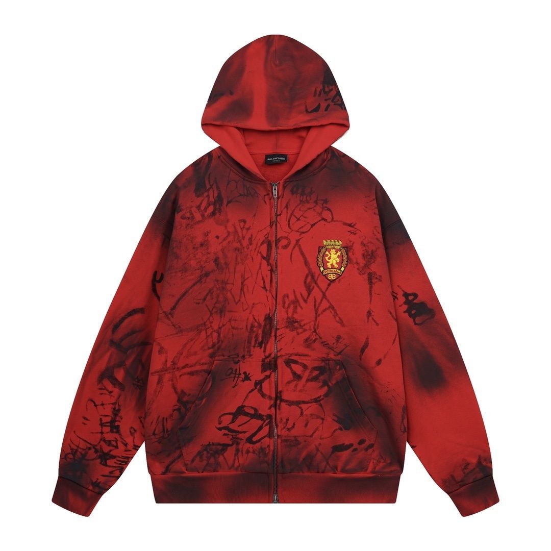 Balenciaga SS23 Graffiti Red skater zip up Hoodie