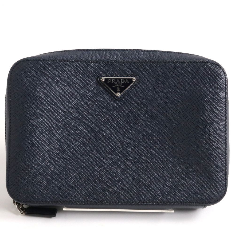 おさかな【美品】PRADA ネイビー レザー クラッチバッグ おさかな様専用【美品】PRADA ネイビー レザー クラッチバッグ