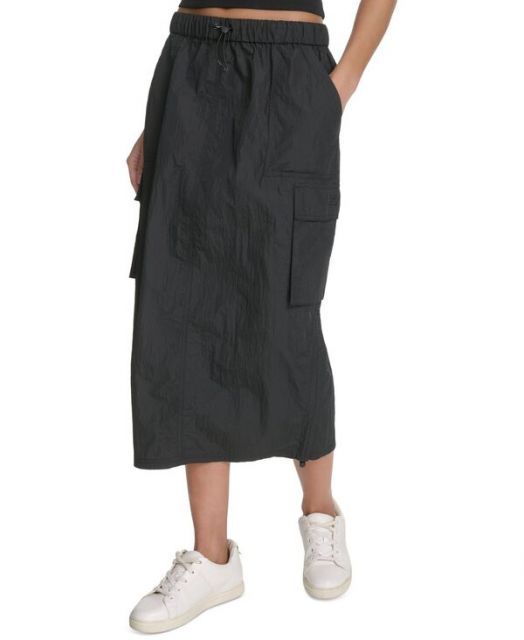 送料無料 スターター レディース スカート ボトムス Women s Solid-Color Pull-On Midi Cargo Skirt Black
