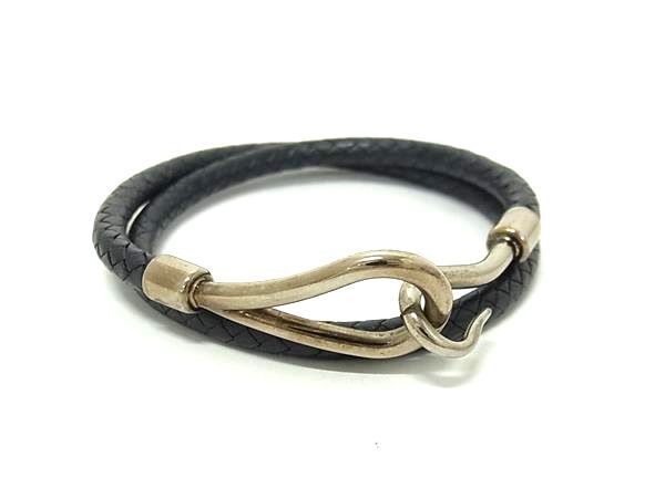 エルメス ジャンボ チョーカー 編込み 2連ブレスレット シルバー 黒 レザー HERMES エルメス チョーカー ジャンボ - ブラック系 レザー ユニ