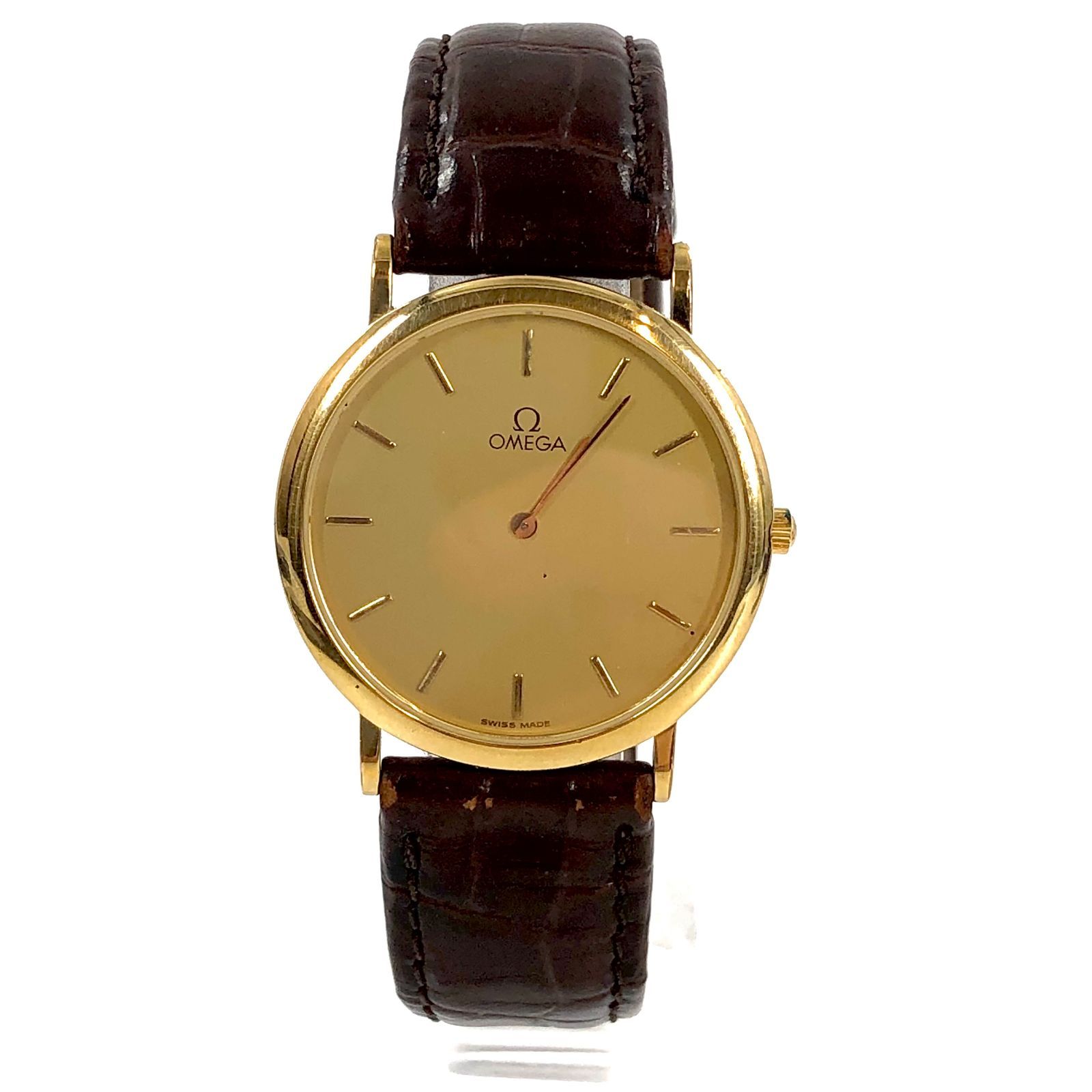 OMEGA オメガ Deville デヴィル 革/QZ ゴールド文字盤 ラウンド
