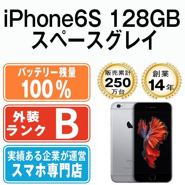 バッテリー100% 【中古】 iPhone6S 128GB スペースグレイ SIMフリー 本体 スマホ iPhone 6S アイフォン アップル  apple 【送料無料】 ip6smtm289a - メルカリ