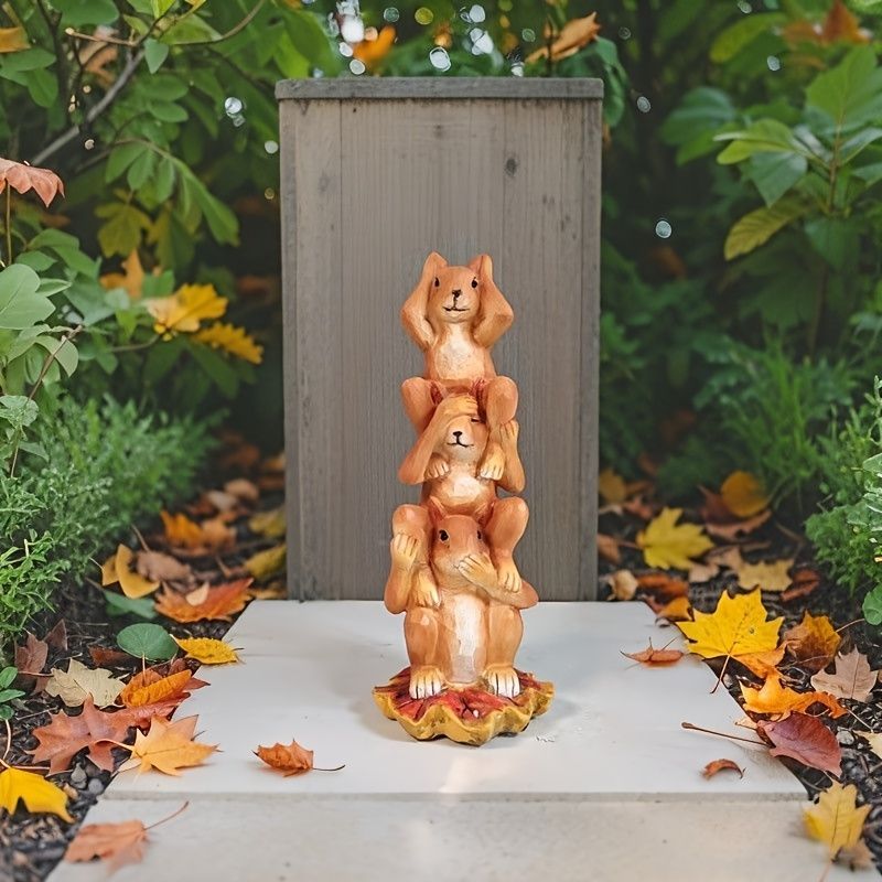 置物 オブジェ ガーデンオーナメント 肩車をしている3匹のリス りす 屋外 屋内 インテリア 玄関 リビング ダイニング 装飾 庭 ガーデニング 装飾 ガーデン 樹脂 可愛い ギフト インテリア用品 贈り物 雑貨 贈り物