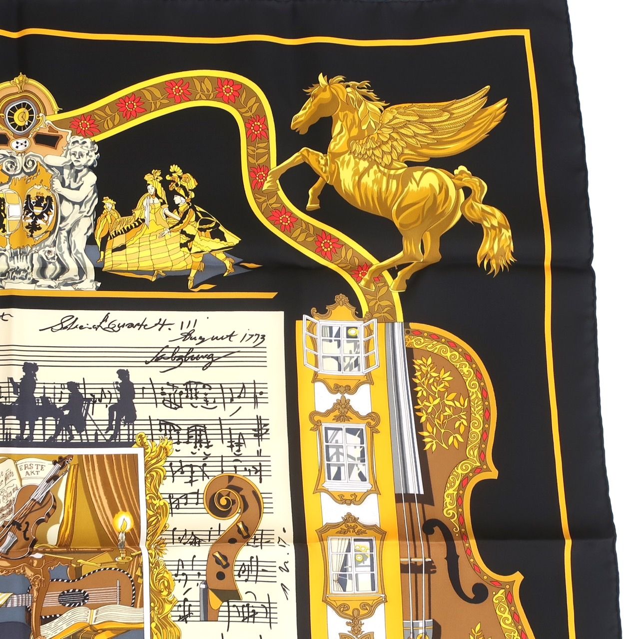 ★美品★エルメス　カレ90 ザルツブルグにて　スカーフ　シルク　バイオリン　音楽 ☆美品☆エルメス カレ90 ザルツブルグにて スカーフ シルク
