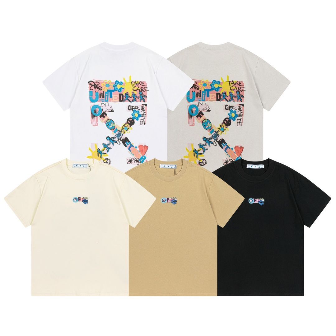 OFF-WHITE 2025早春新作カスタム270gダブルヤーンコットンファブリックストリート手描きグラフィティアローロゴ限定アクセサリーメンズ＆レディースモデル半袖Tシャツ