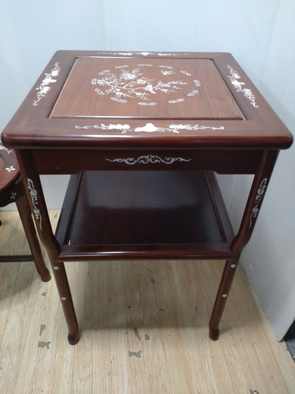 中国 花梨 螺鈿細工 唐木 ネストテーブル サイドテーブル 2点セット - 家具