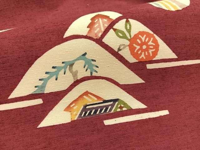 平和屋着物○九寸名古屋帯 作家物 紬地 型染め 重山花蝶丸文 正絹 逸品  