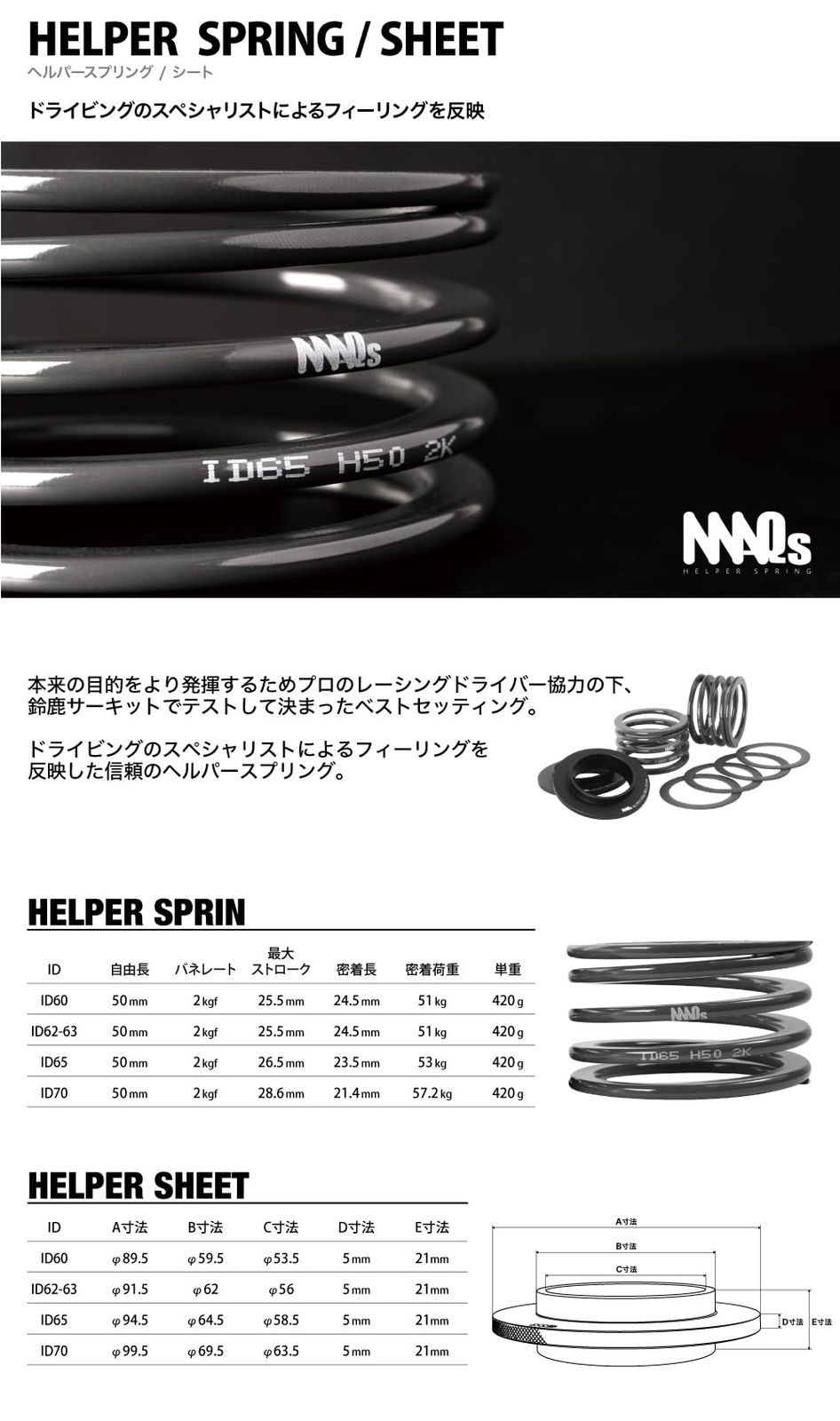 ID65 H50mm 2K 2本 シート2枚 MAQS ヘルパー スプリング バネ 車高調