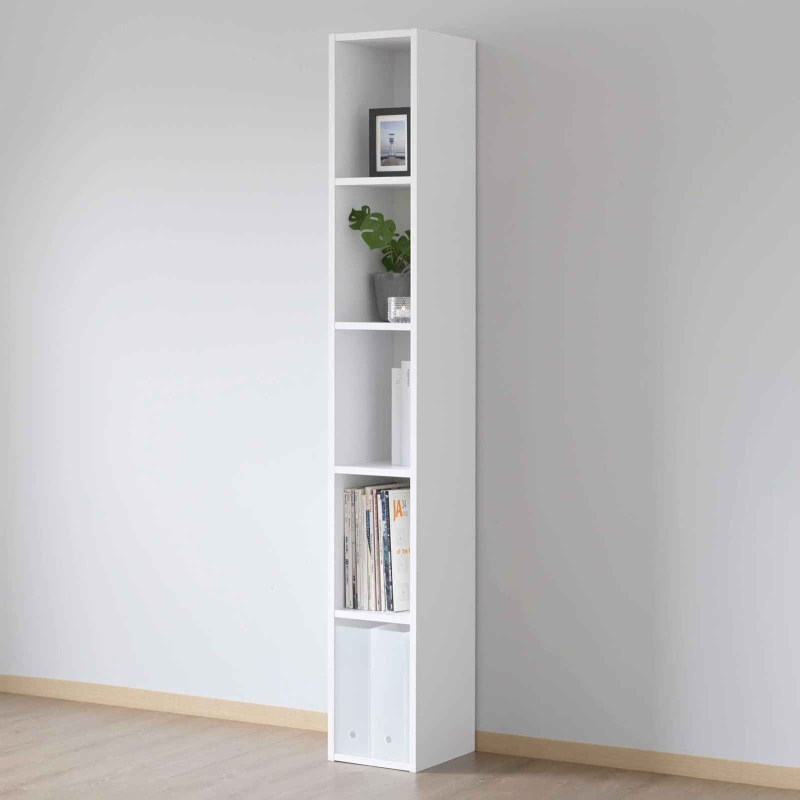 在庫処分 耐荷重90kg 幅25×奥行29×高さ180cm 横置き スリム 積み重ね 5段 収納 A4ファイル対応 カラーボックス 組立品 本棚 ホワイト 棚 CABR-1825 WH 山善