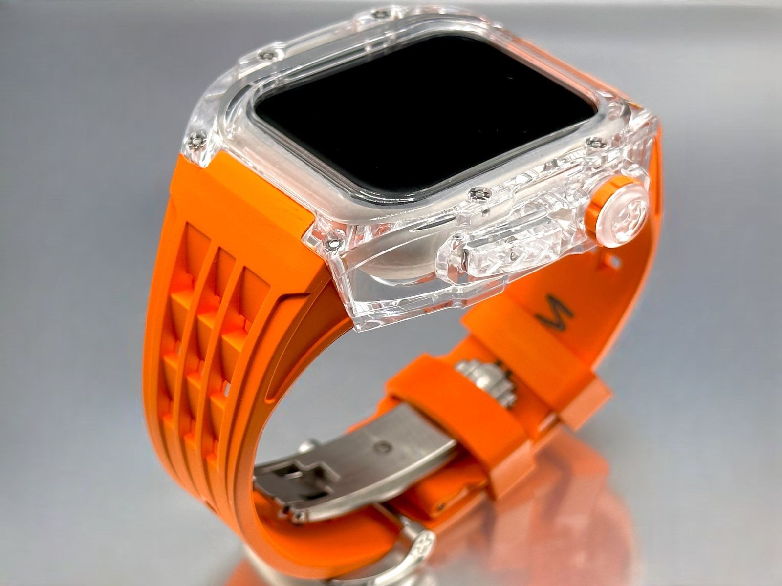 Apple Watch オレンジ　FKM最高級ラバーバンド　ケース　カバー