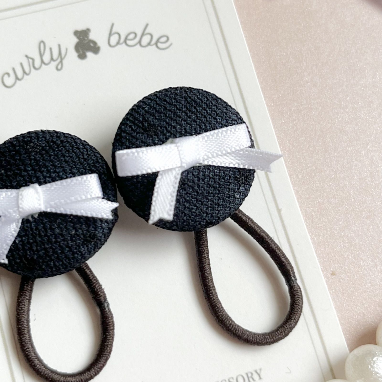 227ブラックミニサイズ ヘアゴムキッズ ヘアアクセサリー くるみボタン