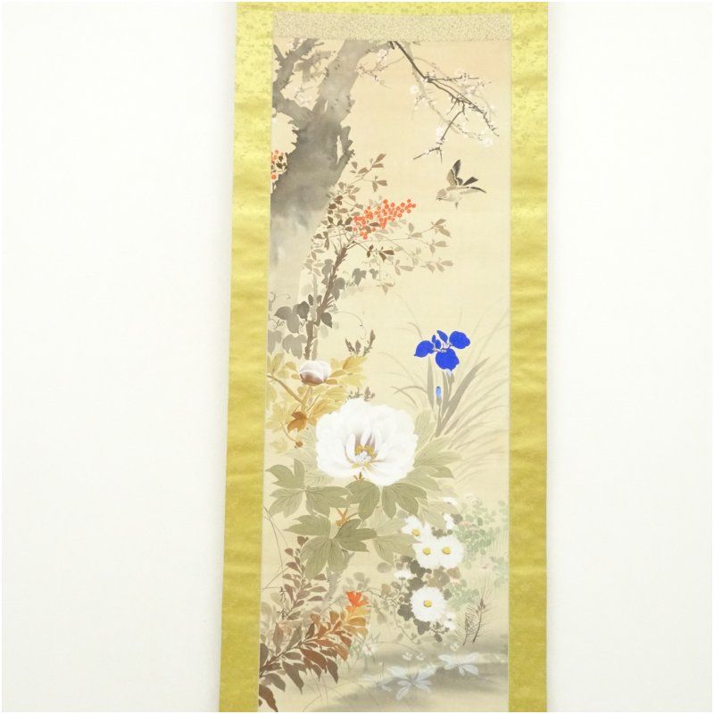 肉筆掛け軸水墨画　花鳥画　細筆画「双鳥図」美術品　絵画　和室　茶室　床の間 Amazon.co.jp: 本表装肉筆掛け軸花鳥画 細筆画「双鳥図」美術品