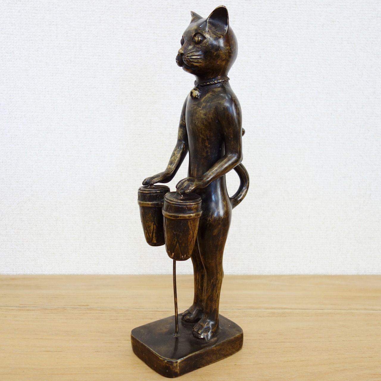 猫のオブジェ パーカッション35cm ブロンズ製 アンティーク調 ネコ 