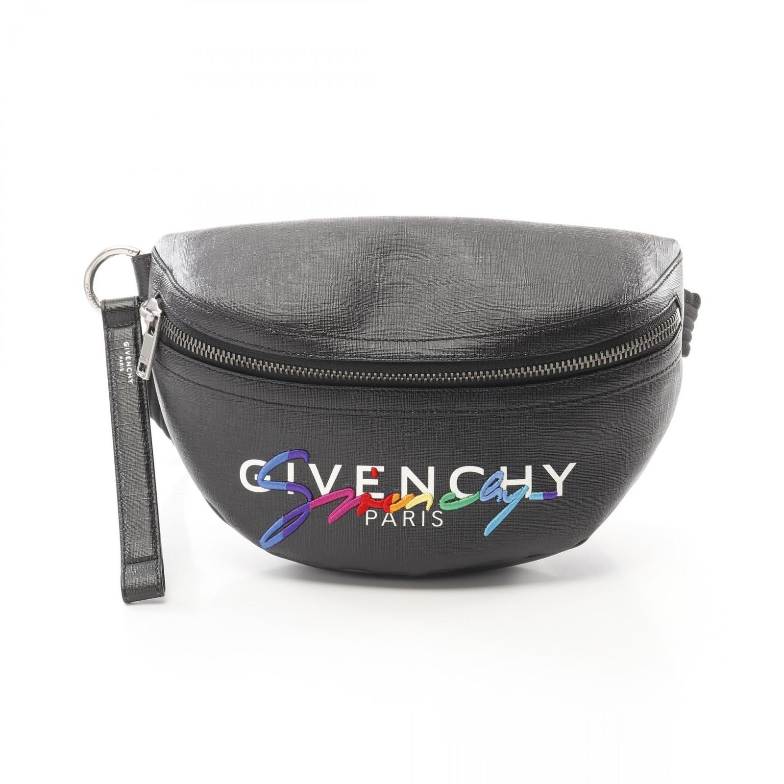 ジバンシィ GIVENCHY ウエストバッグ レインボーロゴ ブラック PVCコーティングキャンバス ボディバッグ メンズ Used A