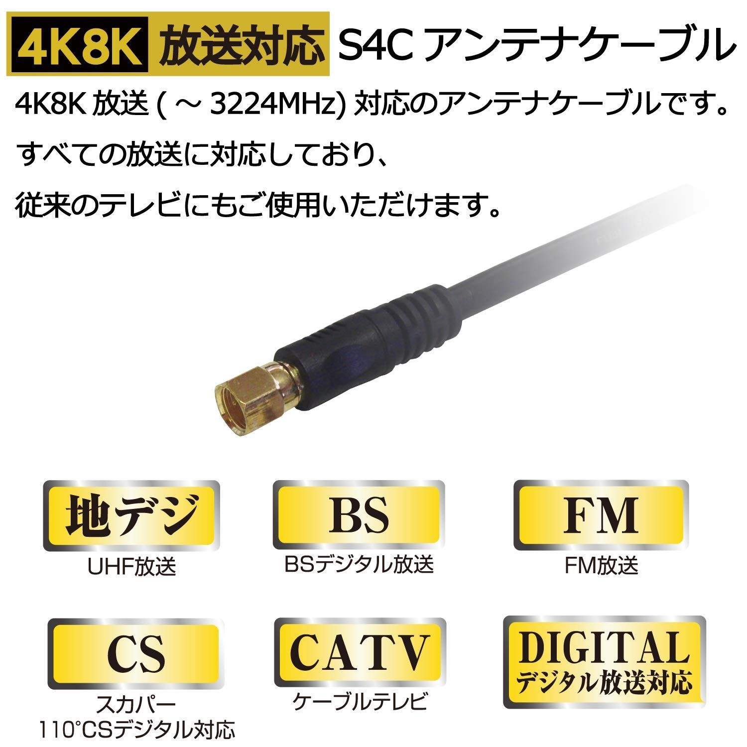 数量限定】/FBT-530/3ｍ F型接栓（ねじ式) - (プッシュ式) L型プラグ