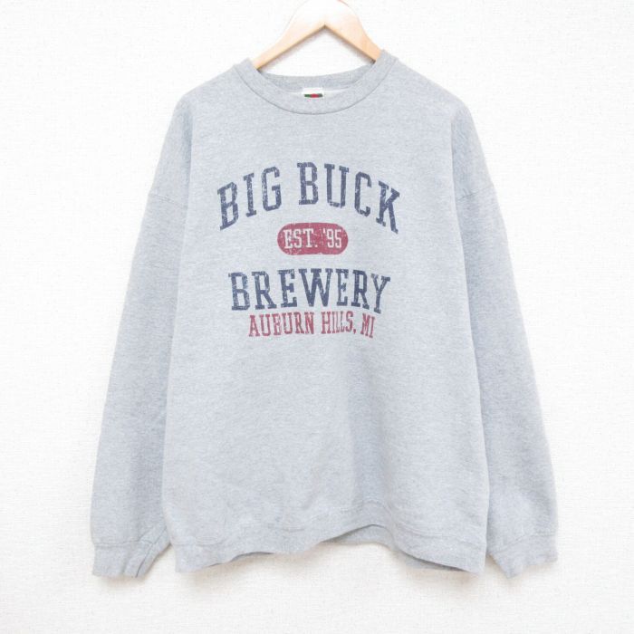 XL/古着 フルーツオブザルーム 長袖 スウェット メンズ 00s BIG BUCK 大きいサイズ クルーネック グレー 霜降り 24oct10 中古 スエット ト