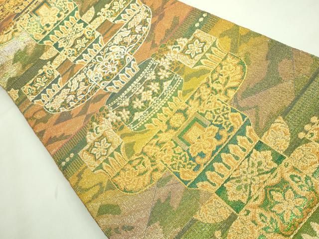 O0845 美品 逸品 織の宝石 ダイヤモンドカット 佐波理綴 正絹 袋帯 O0845 美品 逸品 織の宝石 ダイヤモンドカット 佐波理綴 正絹