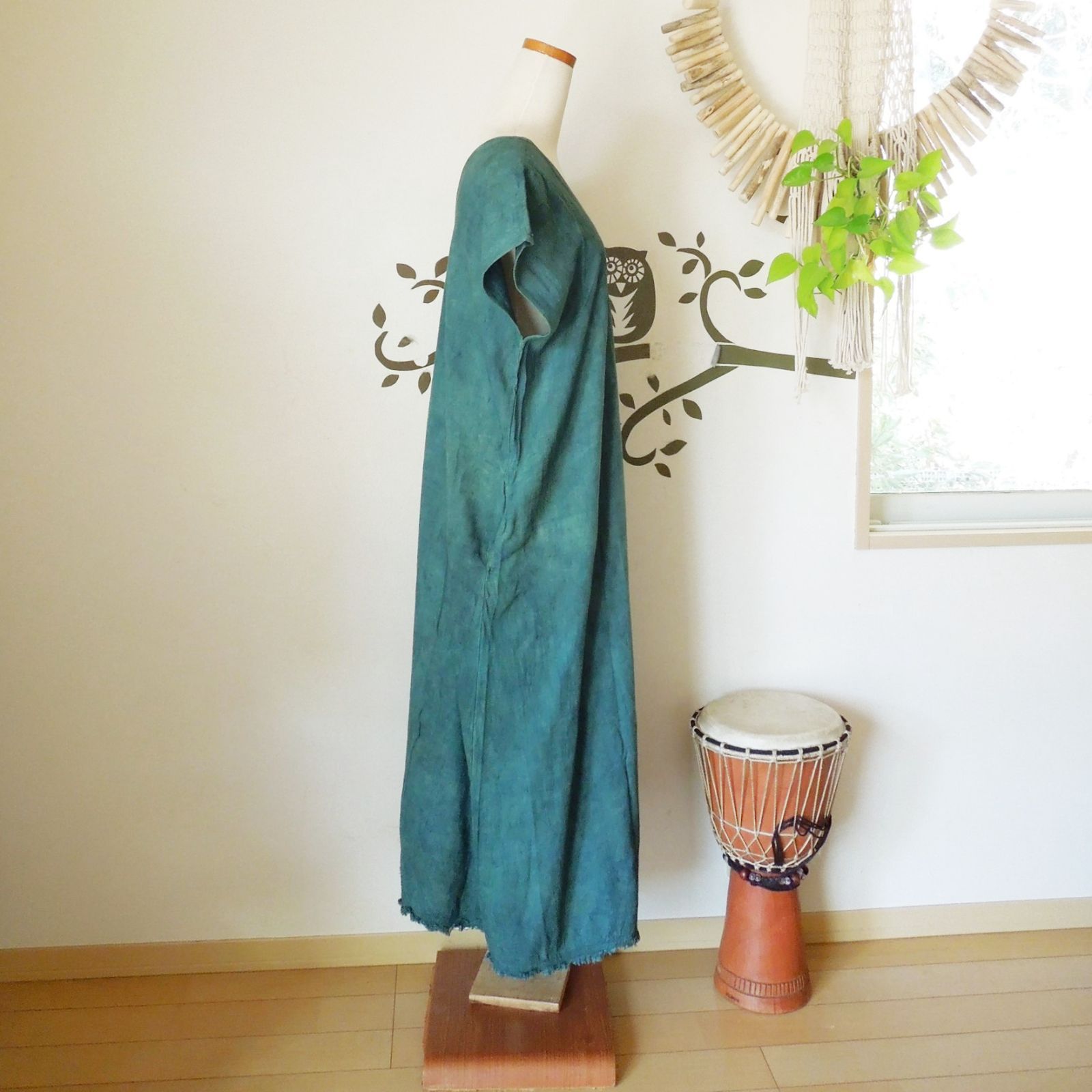 asana リネン テロテロ 貫頭衣 ロング ワンピース○草木染めM 