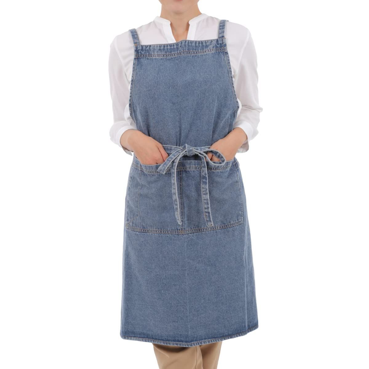 限定セール，格安 新品 [X-STiTCH] デニムエプロン サイドポケット おしゃれ 男女兼用 調整可能 汚れにくい 脱着簡単 仕事用 ワークエプロン ユニセックス デニム生地 (ダークブルー/フロントポケット) エプロン