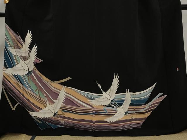 逸品❇️ますいわ屋扱い黒留め袖　有名作家手描友禅暈し染め　22点総フルセット 平和屋着物○豪華黒留袖 友禅 作家物 草花にライチョウ 金彩