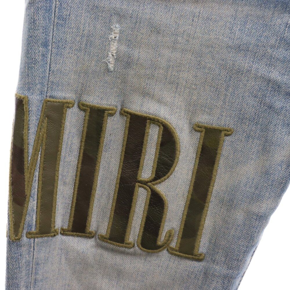 AMIRI アミリ 23SS ロゴパッチダメージデニムパンツ インディゴ SS23MDS002 AMIRI (アミリ) 23SS ロゴパッチダメージデニムパンツ インディゴ