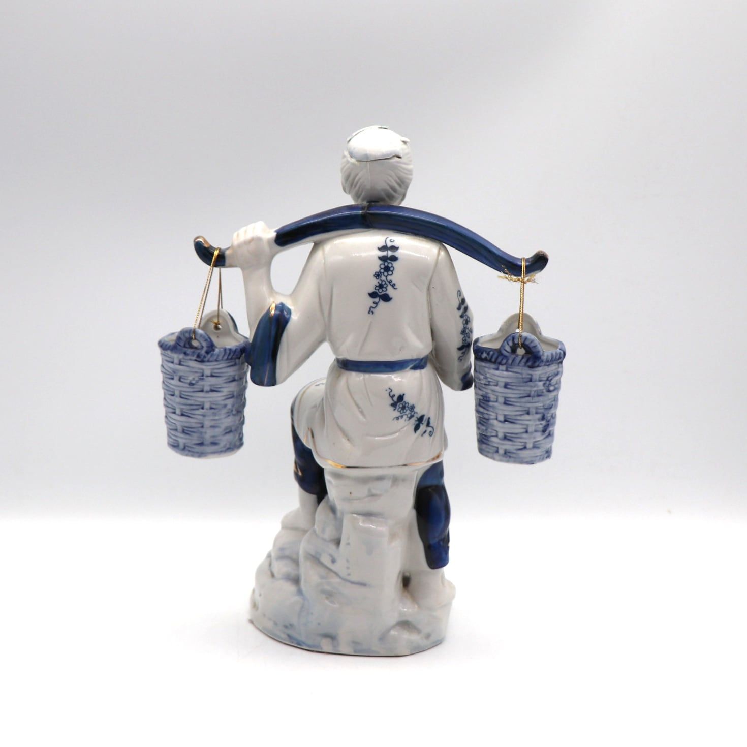 釣りをする陶器人形 陶器人形・釣り・翁・嫗・インテリア・置物・No.210608-05・梱包