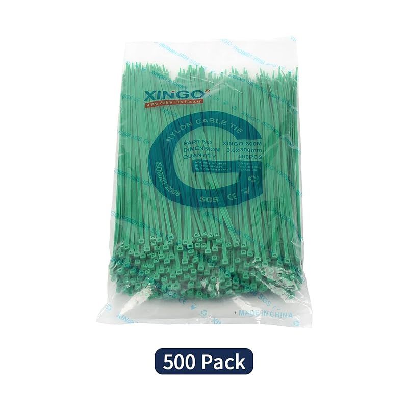 【２０１４最新作】 XINGO ナイロンケーブルジップタイ セルフロックプラスチックワイヤータイ 引張強度40ポンド 屋内外用 12インチ 500本パック グリーン