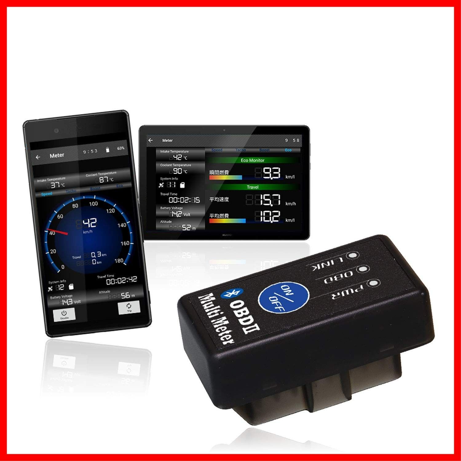 ELM327 OBD アダプター マルチメーター Bluetooth ワイヤレス サブメーター スピードメーター OBDII タコメーター ログ再生 地図連動 OBD2 スキャンツール マックスウィン(Maxwin) ON/OFFボタン付き Bluetoo