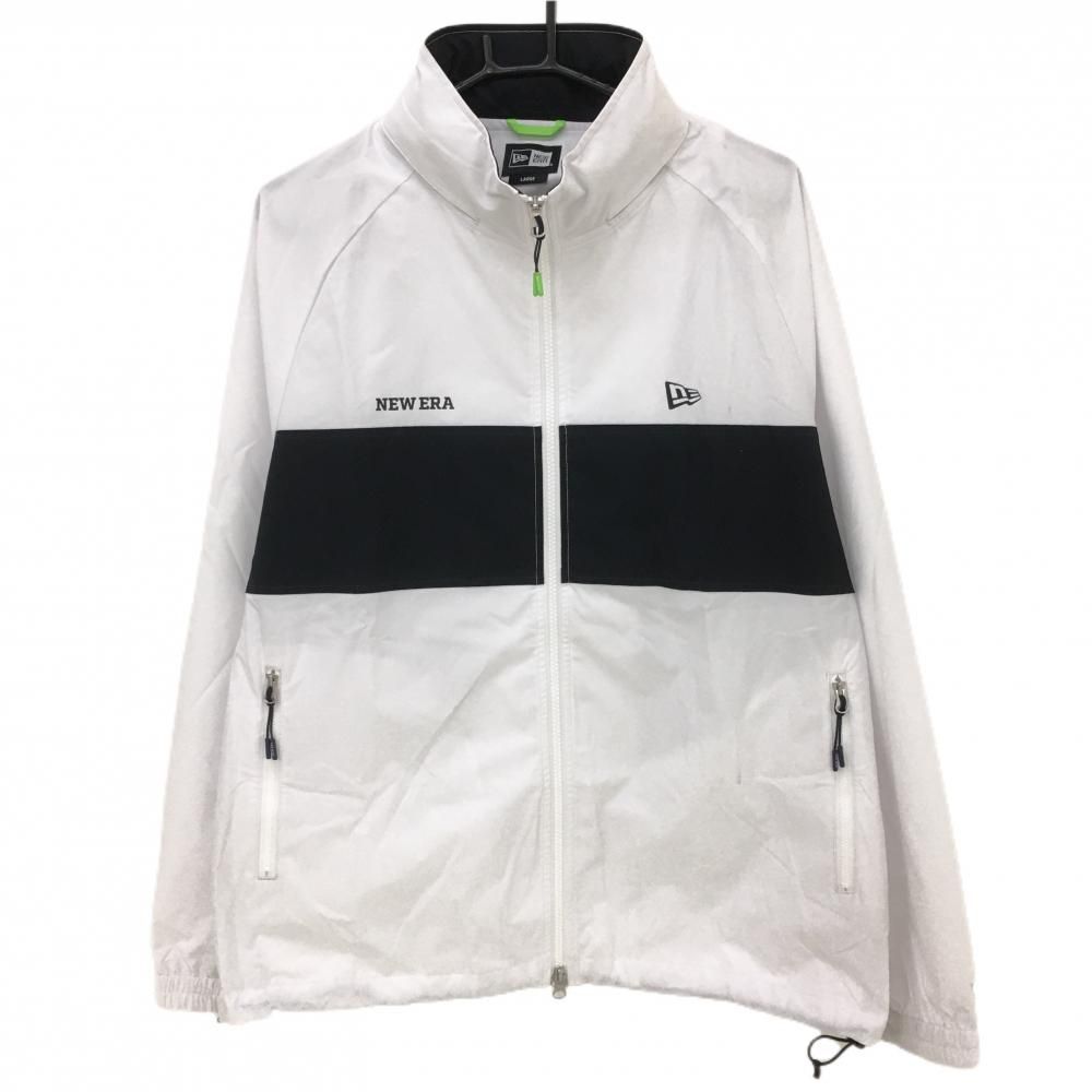 ニューエラ ジャケット 白×黒 フード収納 バックプリント メンズ LARGE ゴルフウェア New Era