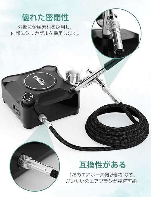 【在庫処分】Oasser エアブラシ セット ミニコンプレッサー ダブルアクション 無段階圧力制御タイプ2-36PSI調節可能 プラモデルの塗装 ボディーアート 塗装用具 持ち運びやすい 初心者向け ノ