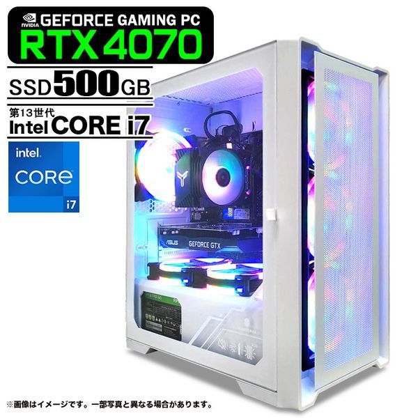 ゲーミングPC ホワイト メッシュ GeForce RTX4070 第13世代 Corei7 選べるOS Win10 or Win10  SSD500GB メモリ16GB eスポーツ PASOUL 煌 1年保証