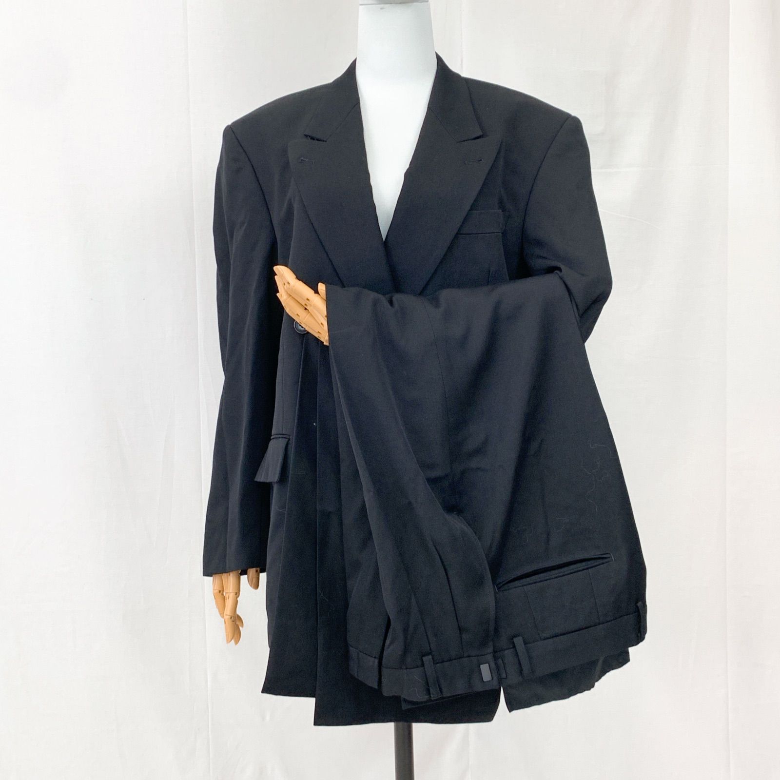 YUKI TORII HOMME ユキトリイオム メンズ セットアップ スーツ ブラック 黒 Lサイズ相当 ジャケット パンツ アジャスター付き 2ピース フォーマル ビジネス 大きめ ダブルブレスト ダブル ゆったり