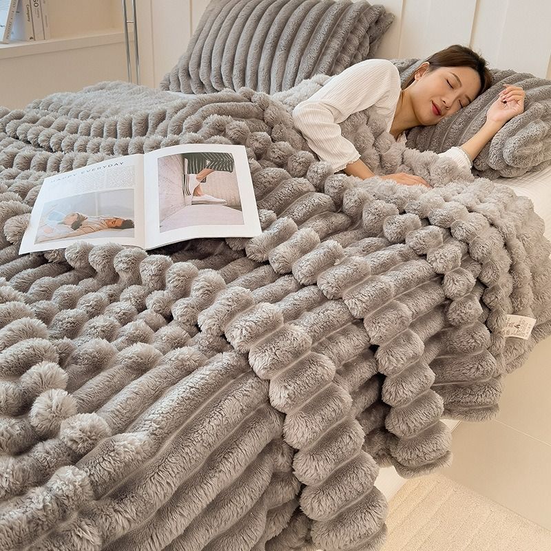 毛布 クリーンサイズ もこもこ ダブルサイズ 180cm×200cm 温かい お洒落 かわいい ふわふわ 柔らかい ピンク オフホワイト グレー