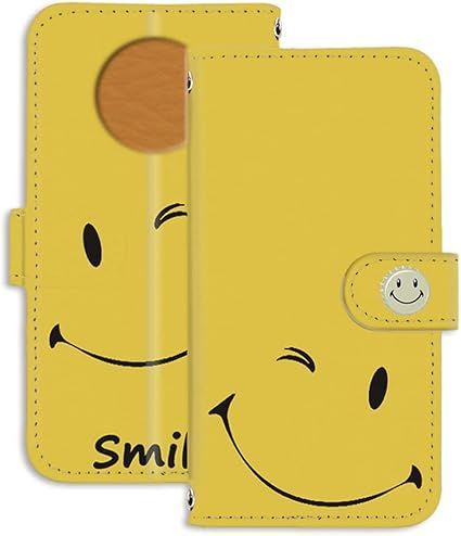 FFANY Xiaomi Redmi Note 9T A001XM 用 手帳型 ミラータイプ スマホケース ペコsmile・イエロー すまいる柄 キャップロゴ シャオミ レドミ ノート9t ケース SoftBank a001xm 鏡付きカー