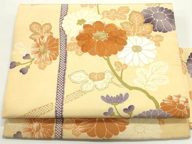 平和屋着物●アンティーク 大正ロマン 九寸名古屋帯 唐織 駒刺繍 枝花文 正絹 DAAW6838ob