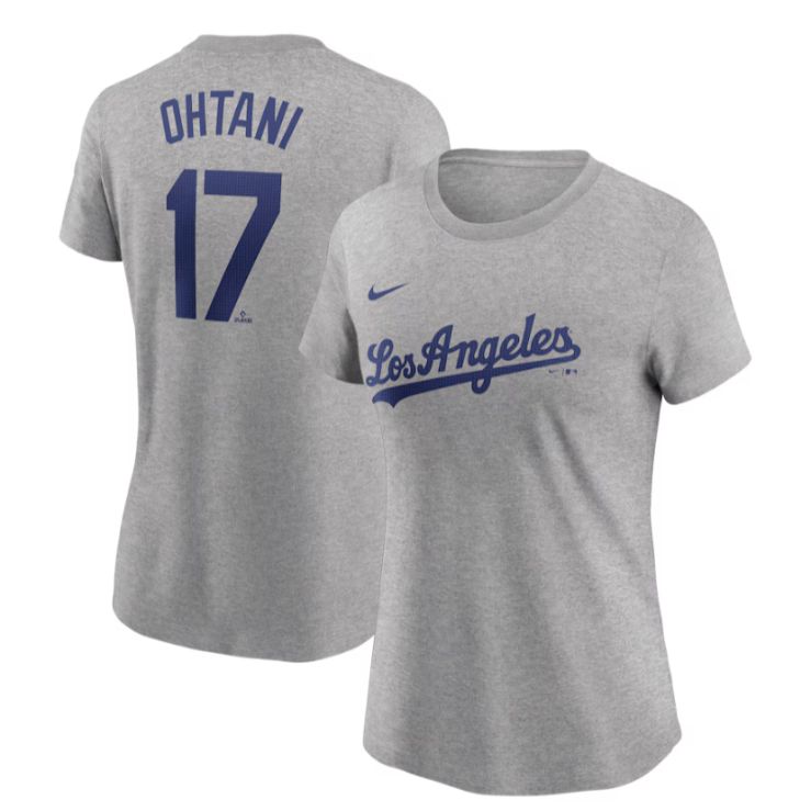 MLB公式 ドジャース 大谷翔平 ネーム＆ナンバー 背番号 Tシャツ ブルー レディース ロサンゼルス ドジャース 大谷翔平 ナイキ ロイヤル 2025 ヒューズ ネーム＆ナンバー Tシャツ サイズM-2XL
