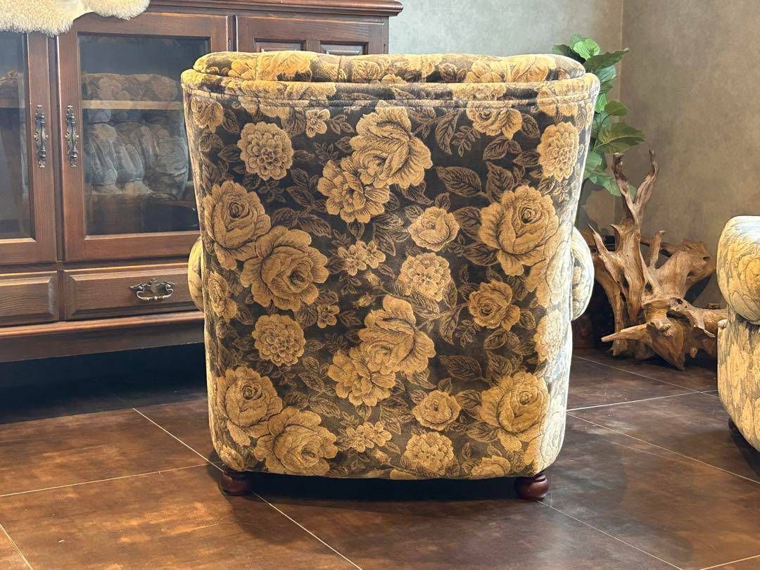 美品 ヴィンテージ 一人掛け ソファー ベロア生地 高級 金華山織
